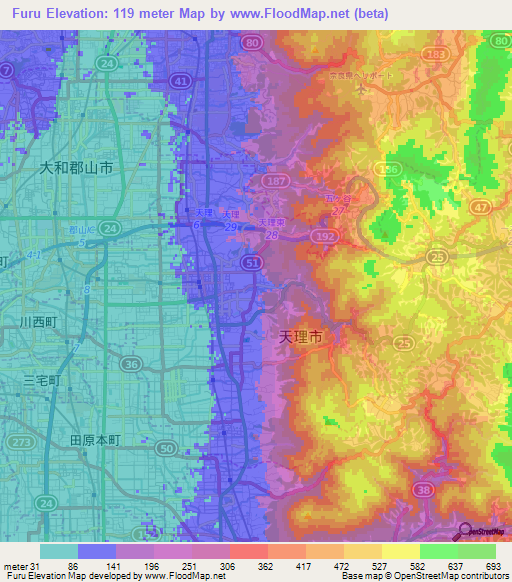 Furu,Japan Elevation Map