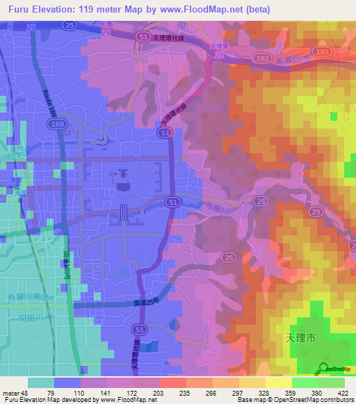 Furu,Japan Elevation Map
