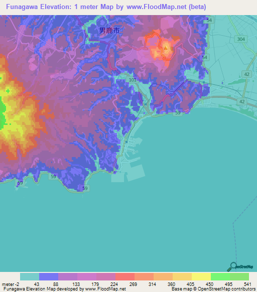 Funagawa,Japan Elevation Map