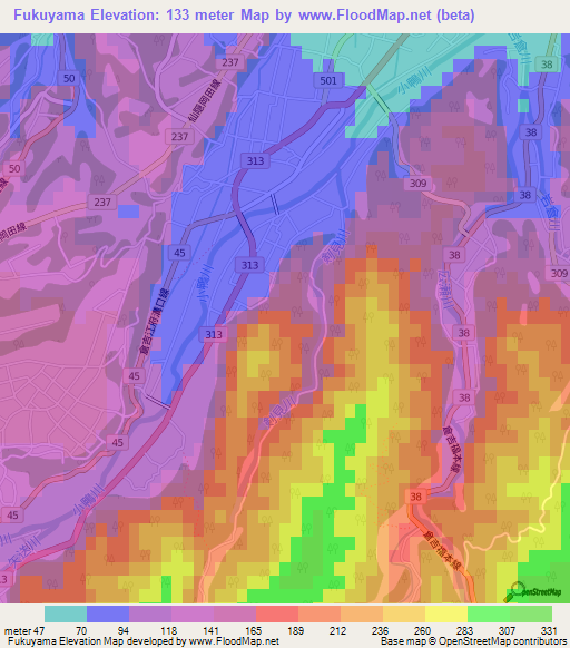 Fukuyama,Japan Elevation Map