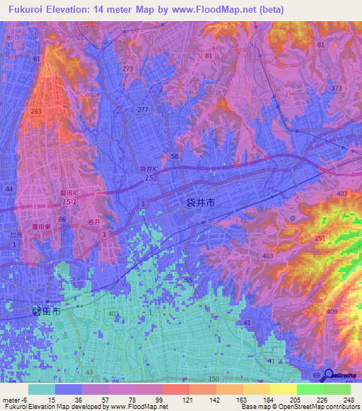 Fukuroi,Japan Elevation Map