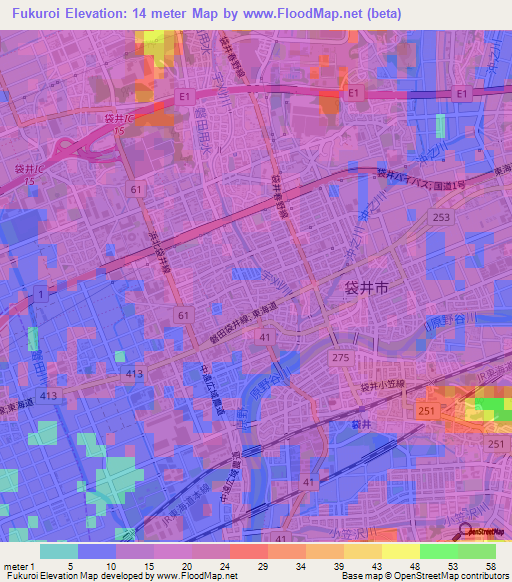Fukuroi,Japan Elevation Map