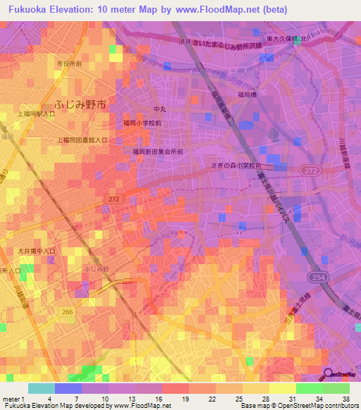 Fukuoka,Japan Elevation Map