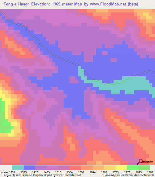 Tang-e Hasan,Iran Elevation Map
