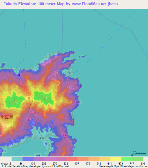 Fukuda,Japan Elevation Map