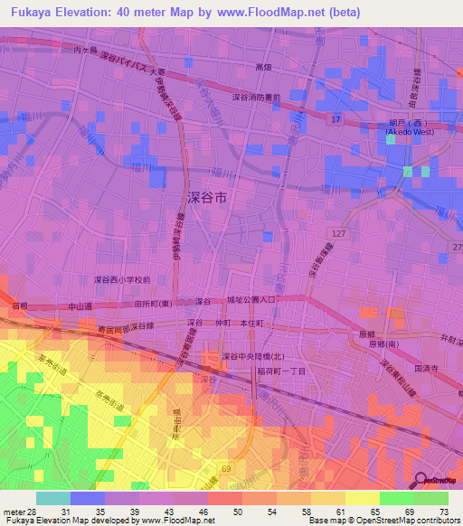 Fukaya,Japan Elevation Map