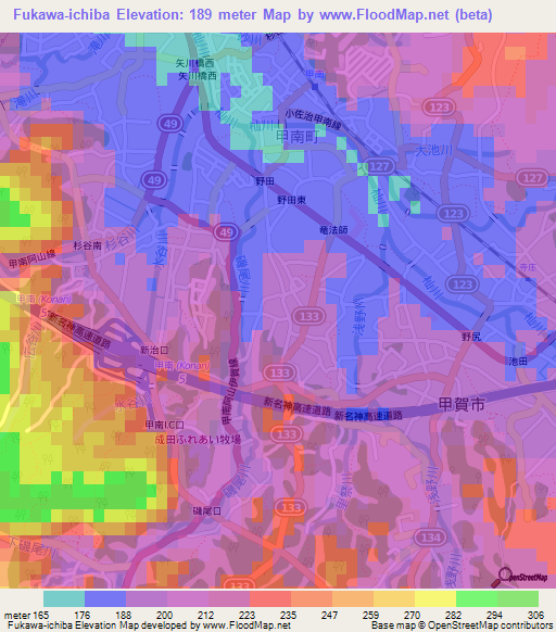 Fukawa-ichiba,Japan Elevation Map