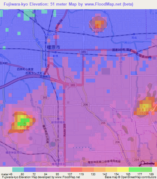 Fujiwara-kyo,Japan Elevation Map