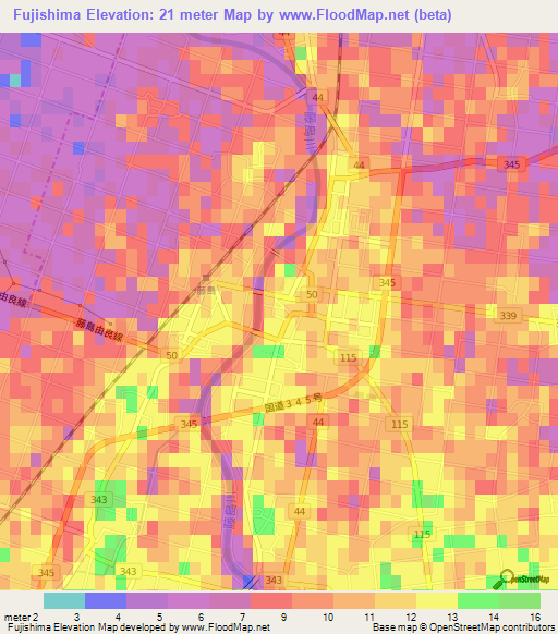 Fujishima,Japan Elevation Map