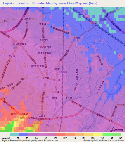 Fujioka,Japan Elevation Map