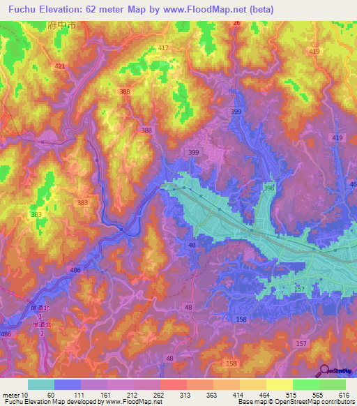 Fuchu,Japan Elevation Map