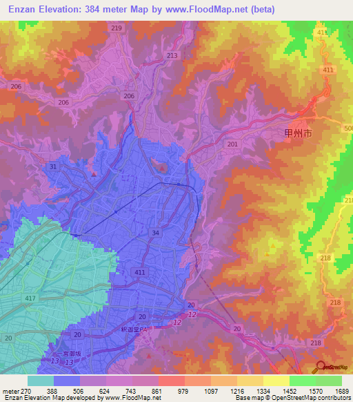 Enzan,Japan Elevation Map