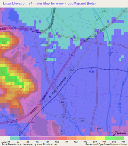 Enza,Japan Elevation Map