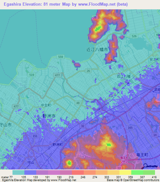 Egashira,Japan Elevation Map