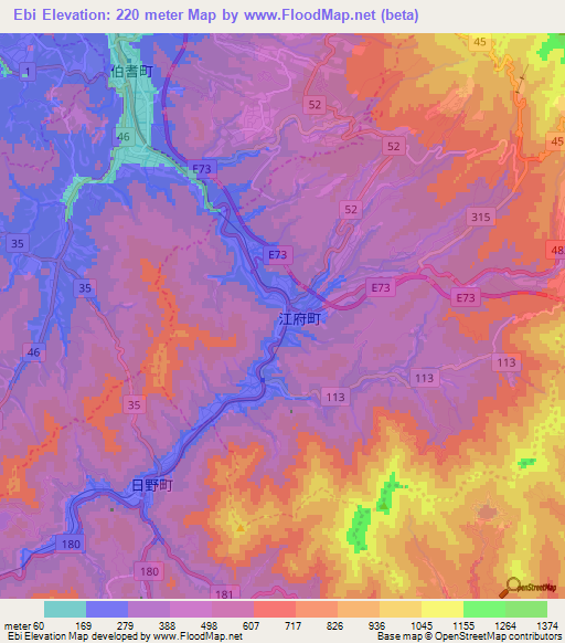 Ebi,Japan Elevation Map