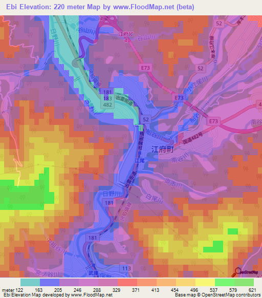 Ebi,Japan Elevation Map