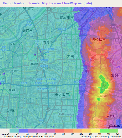Daito,Japan Elevation Map
