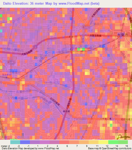 Daito,Japan Elevation Map