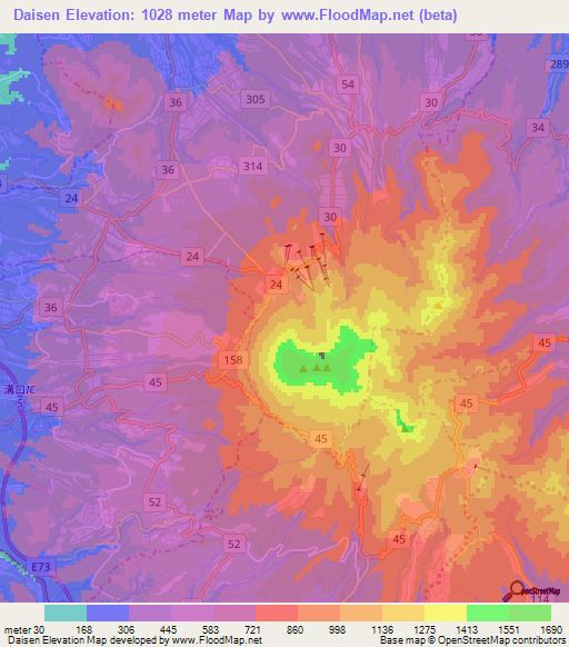 Daisen,Japan Elevation Map