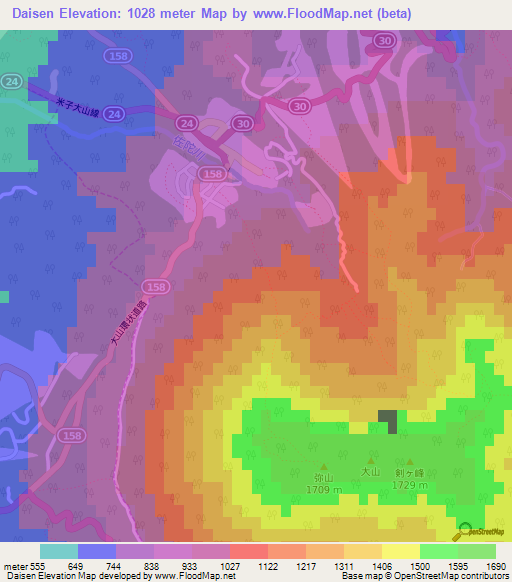 Daisen,Japan Elevation Map