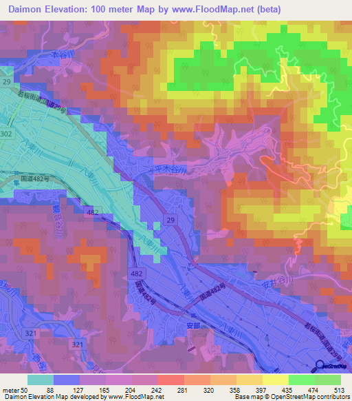 Daimon,Japan Elevation Map