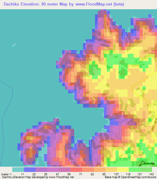 Dachiku,Japan Elevation Map