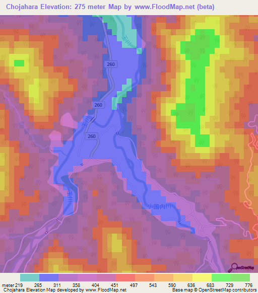 Chojahara,Japan Elevation Map