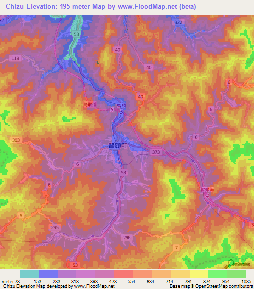 Chizu,Japan Elevation Map