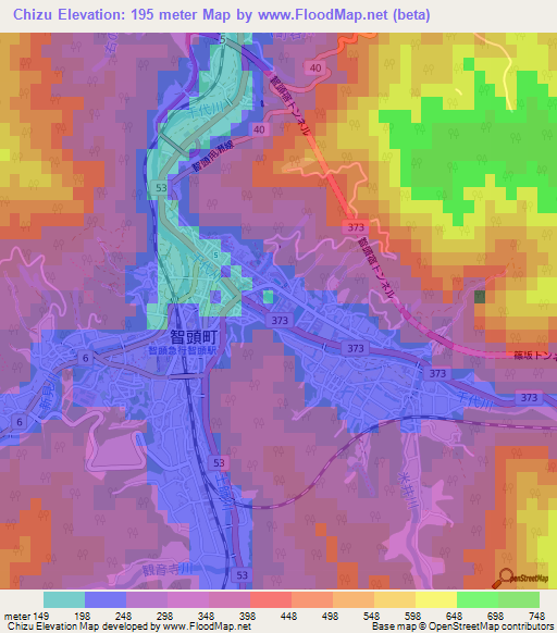 Chizu,Japan Elevation Map