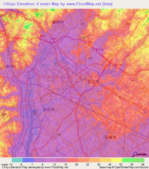 Chiryu,Japan Elevation Map