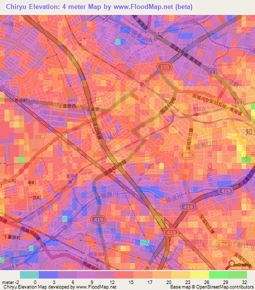 Chiryu,Japan Elevation Map