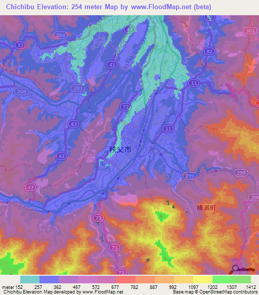 Chichibu,Japan Elevation Map