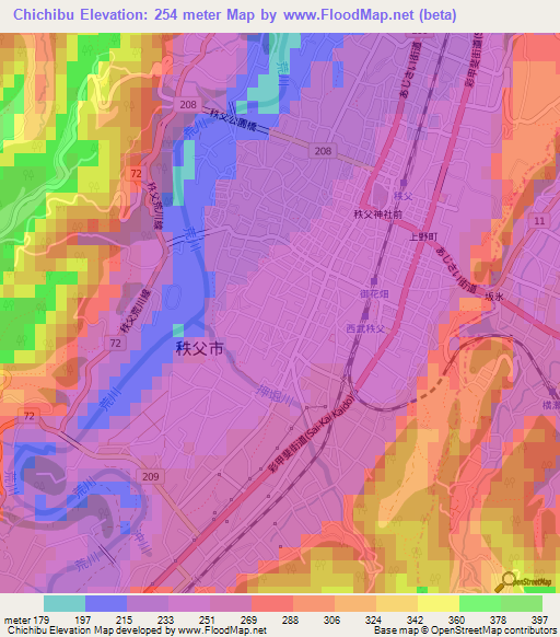Chichibu,Japan Elevation Map