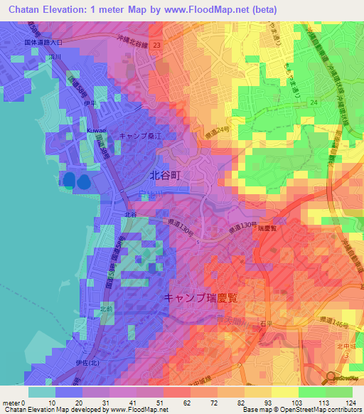 Chatan,Japan Elevation Map