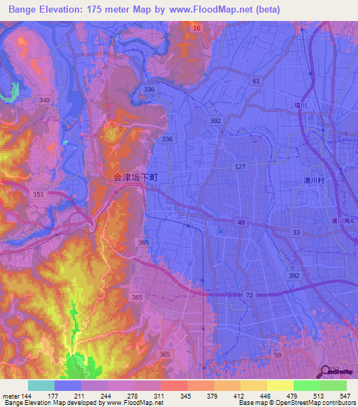 Bange,Japan Elevation Map