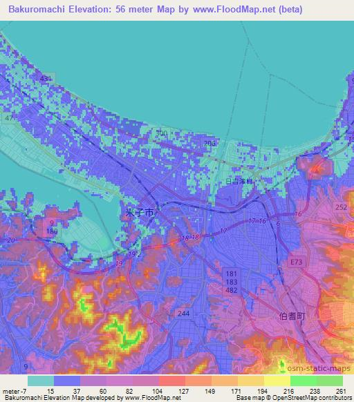 Bakuromachi,Japan Elevation Map