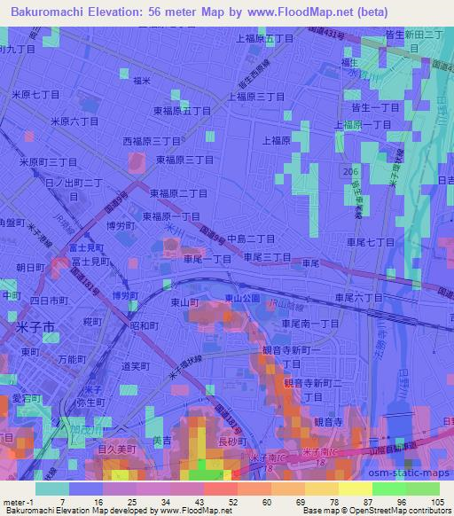 Bakuromachi,Japan Elevation Map