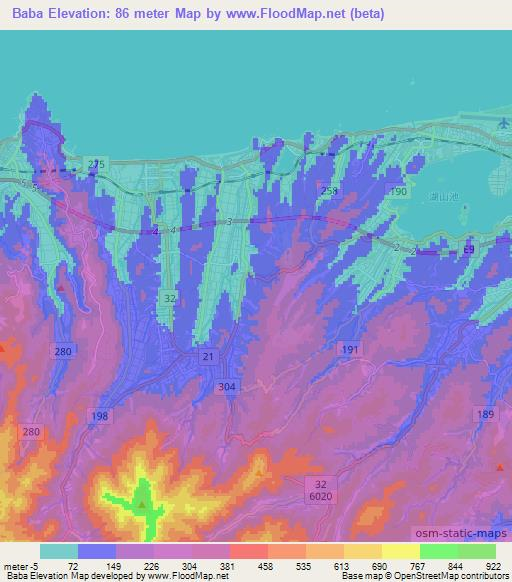 Baba,Japan Elevation Map