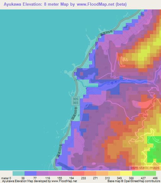 Ayukawa,Japan Elevation Map