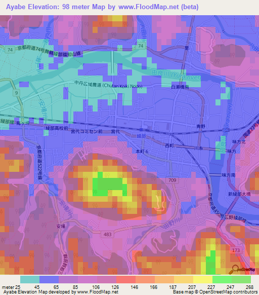 Ayabe,Japan Elevation Map