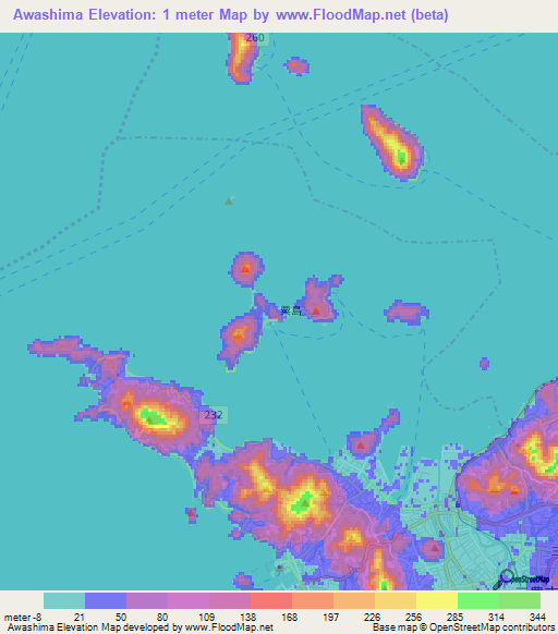 Awashima,Japan Elevation Map