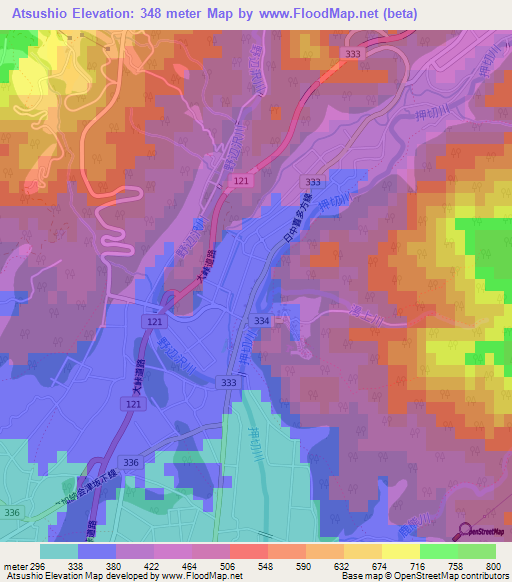 Atsushio,Japan Elevation Map