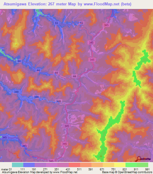 Atsumigawa,Japan Elevation Map