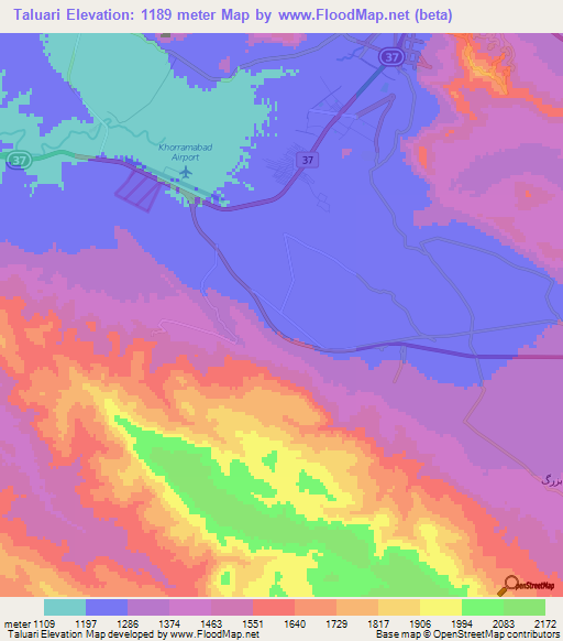 Taluari,Iran Elevation Map