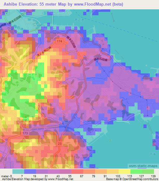 Ashibe,Japan Elevation Map