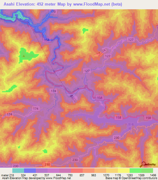 Asahi,Japan Elevation Map