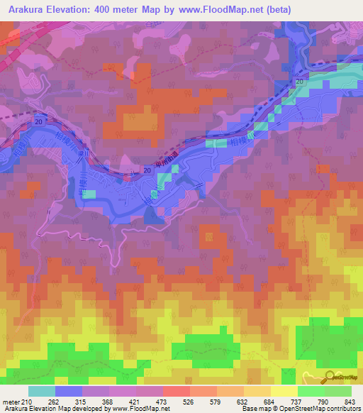 Arakura,Japan Elevation Map