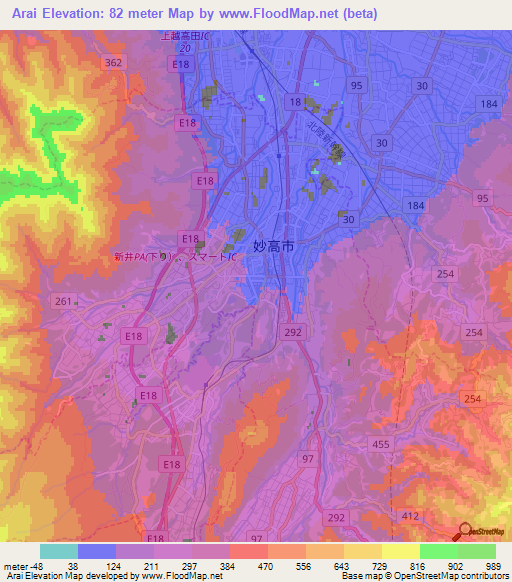 Arai,Japan Elevation Map