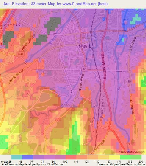 Arai,Japan Elevation Map