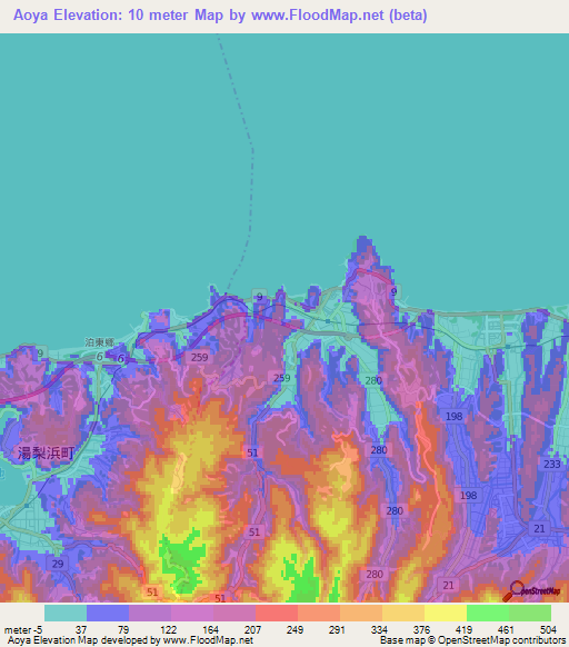 Aoya,Japan Elevation Map